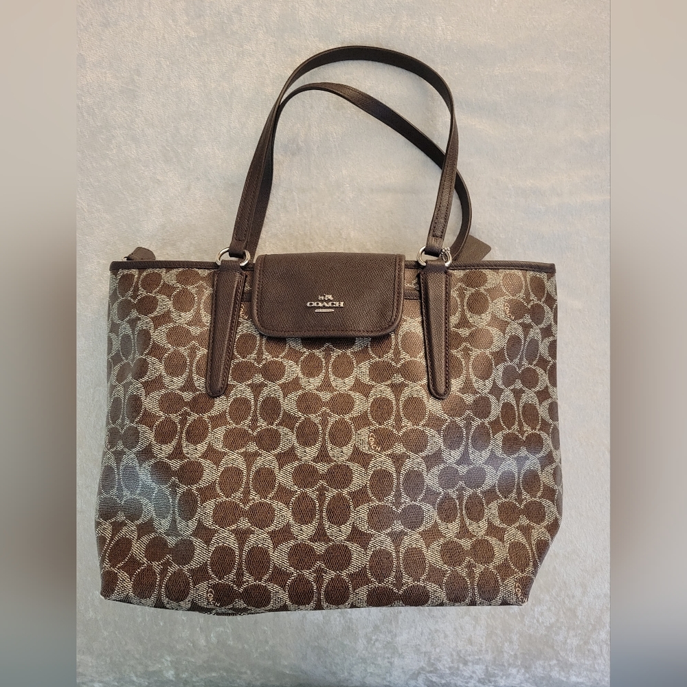 Coach Purse - Signature PVC Ward Tote - Brown